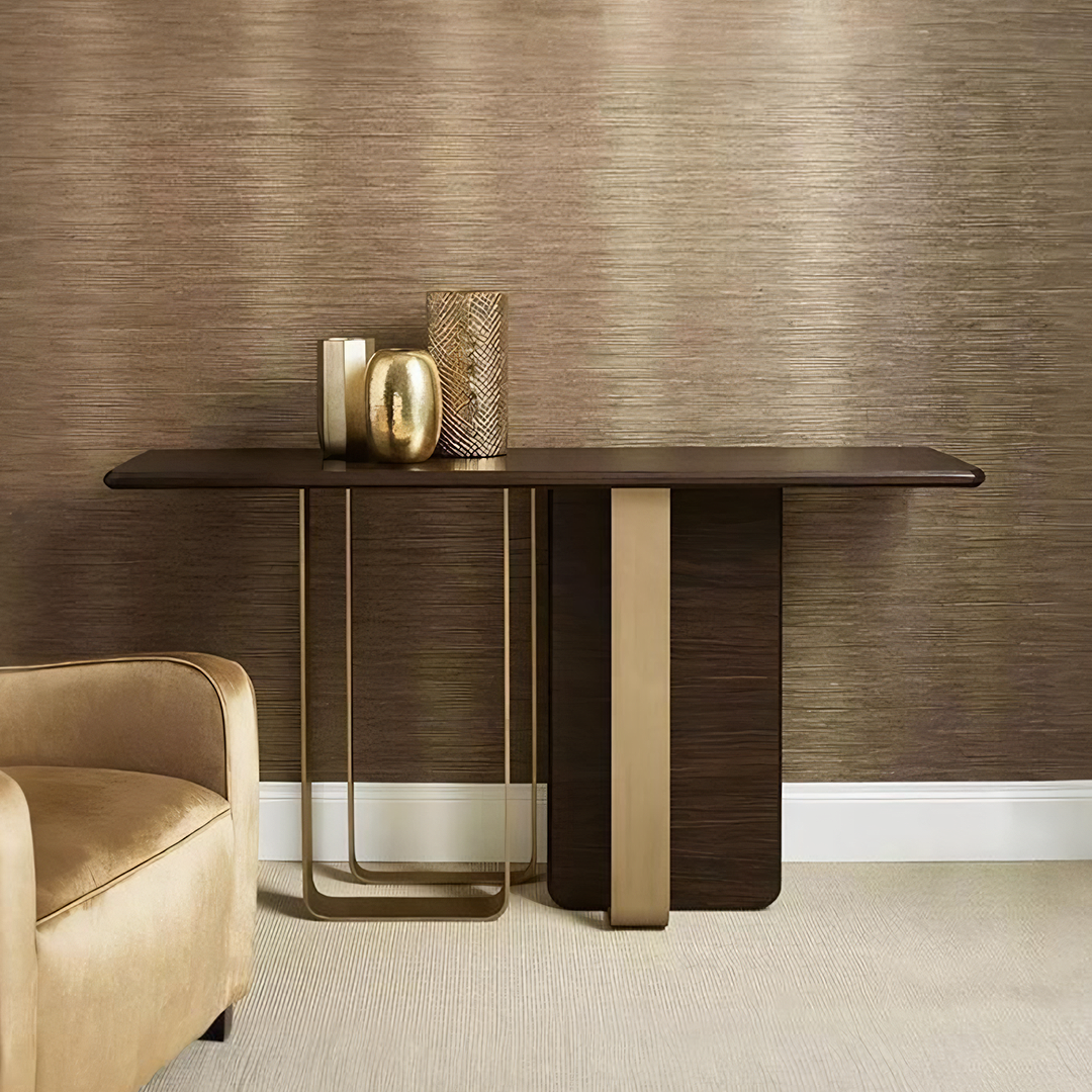 Barbican Console Table, Gold And Rosewood-Weilai Concept-Weilai Concept