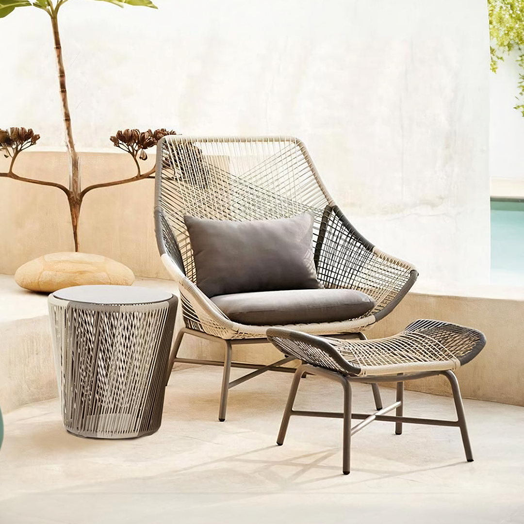 Carmean Rattan Chair and Footstool, Outdoor-Weilai Concept-Weilai Concept