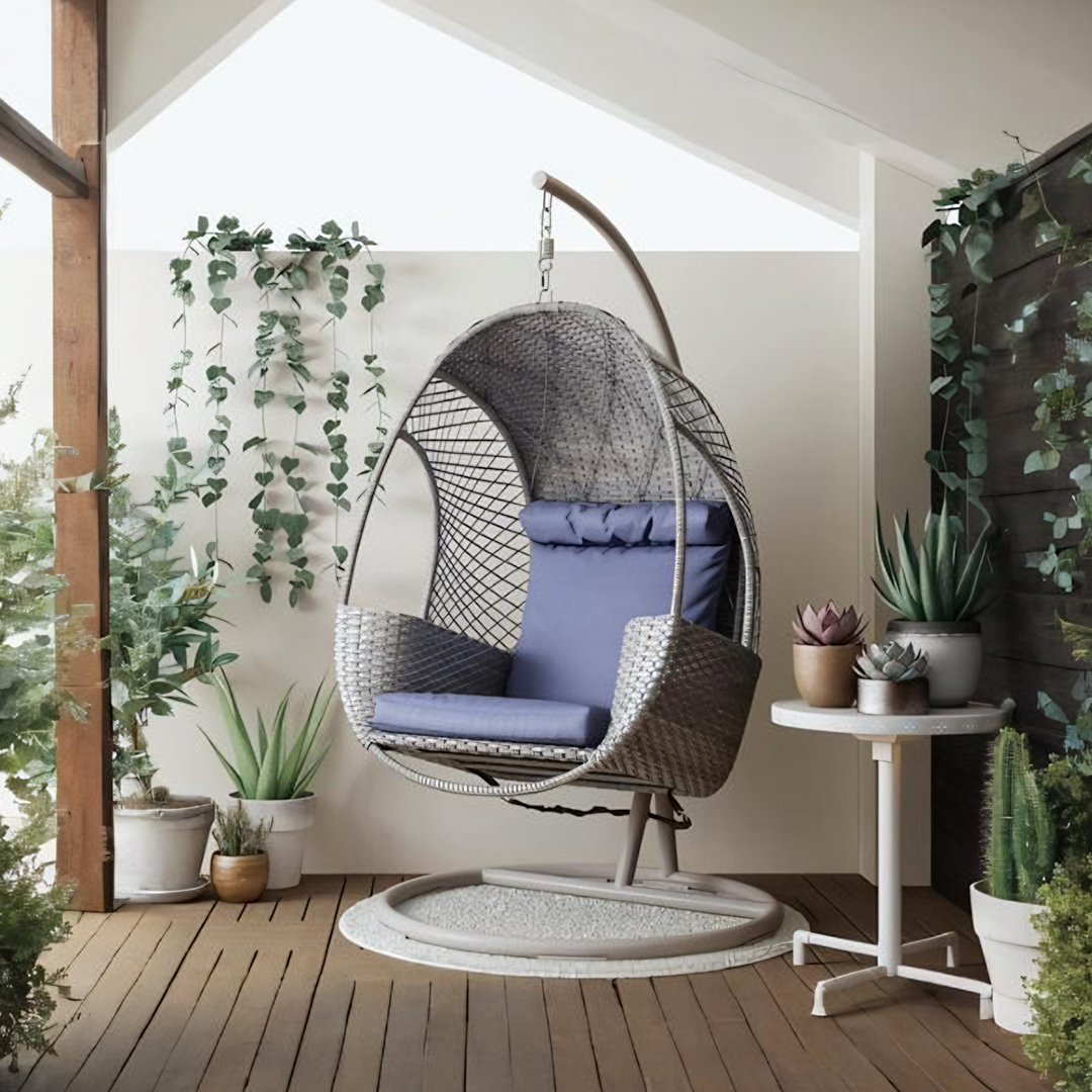 Cottle Rattan Garden Hanging Egg Chair with Stand, Indoor/ Outdoor Furniture-Weilai Concept-Weilai Concept