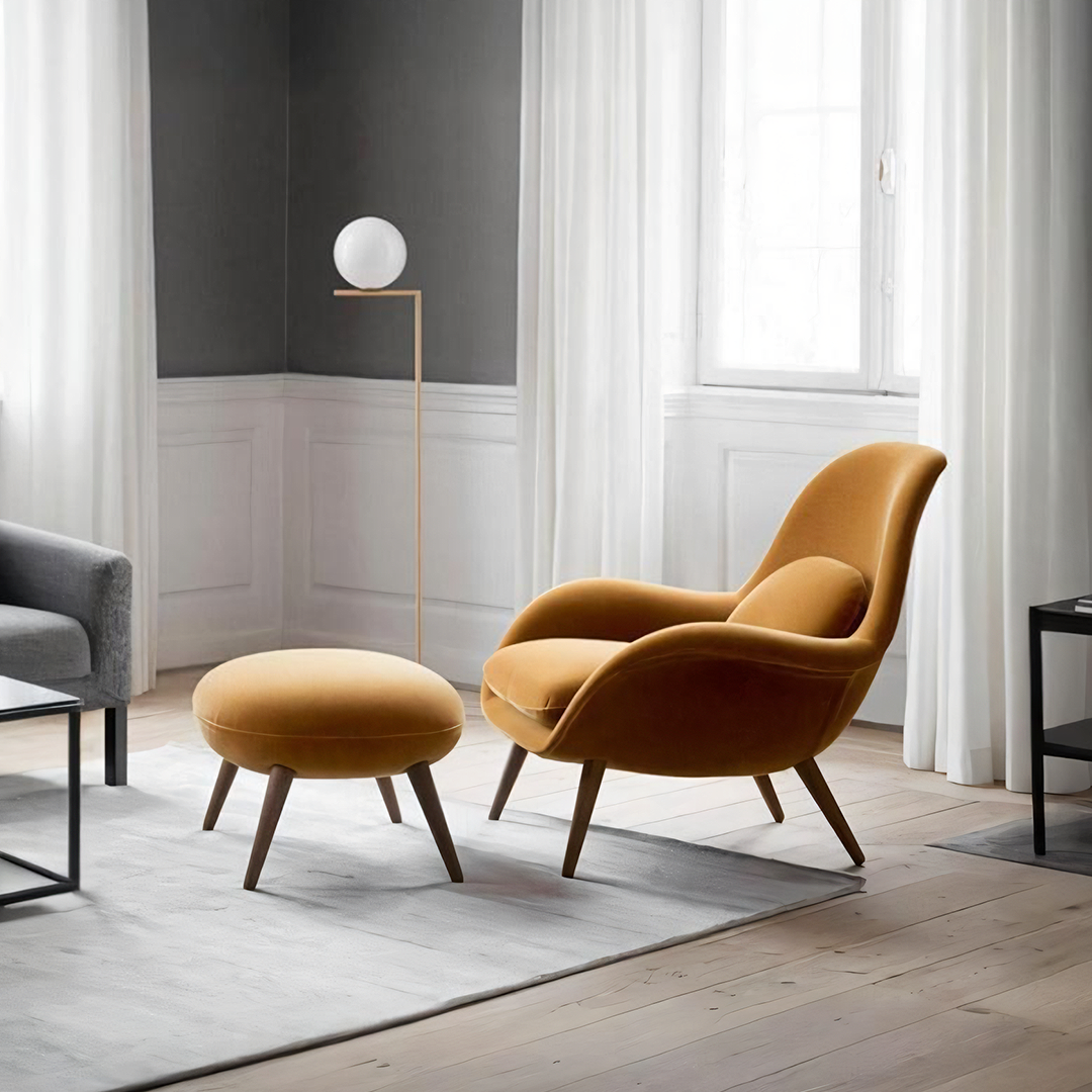 Fredericia Swoon Armchair And Footstool, Velvet, Brown-Weilai Concept-Weilai Concept