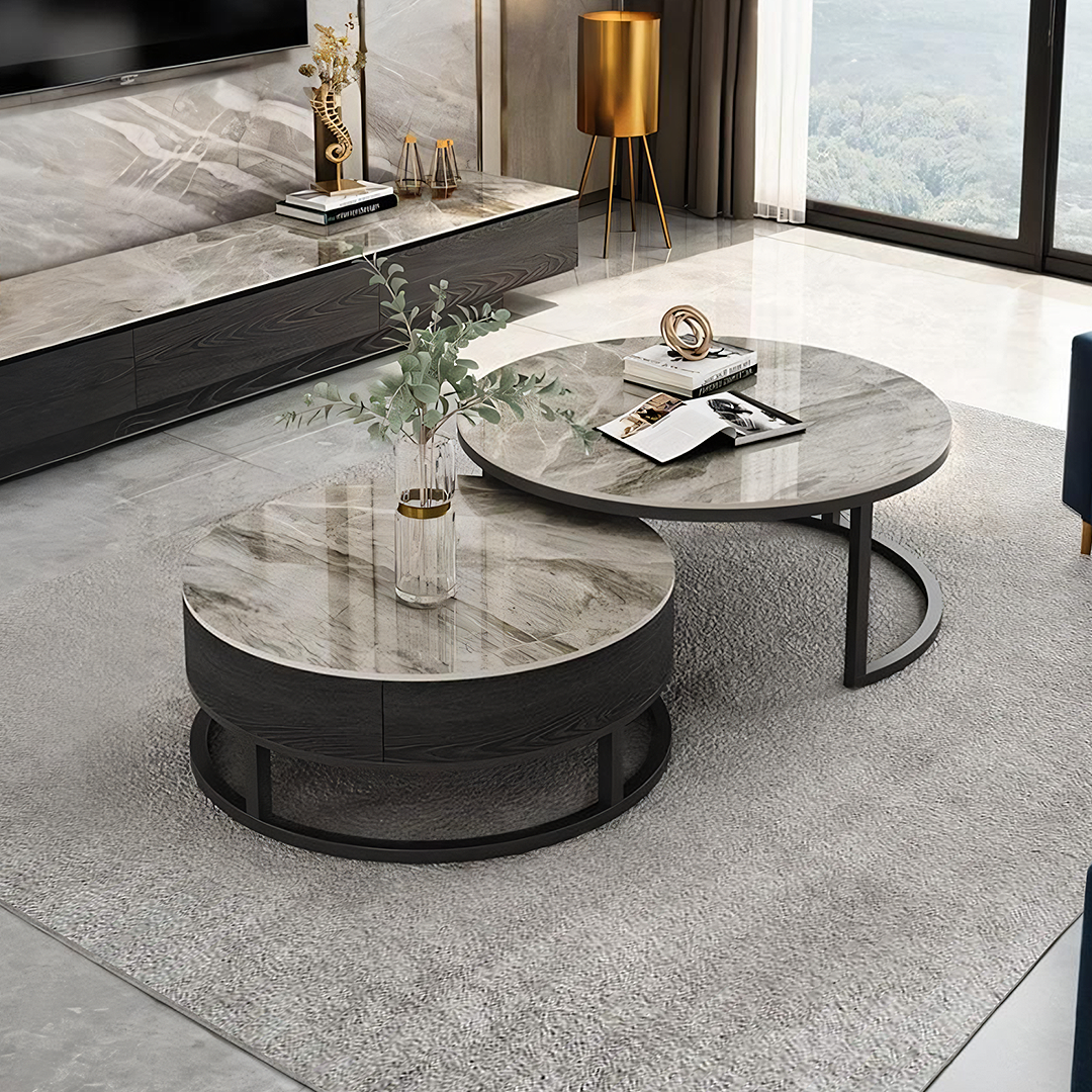 Gibs Nesting Coffee Table With TV Stand Set, Sintered Stone-Weilai Concept-Grey-45cm+60cm-NO TV Stand-Weilai Concept