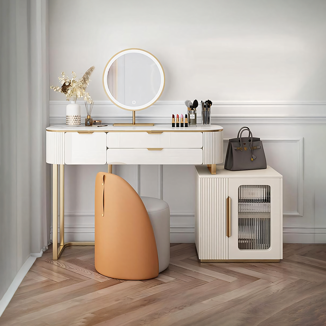 Coiffeuse Hines avec miroir, crème 