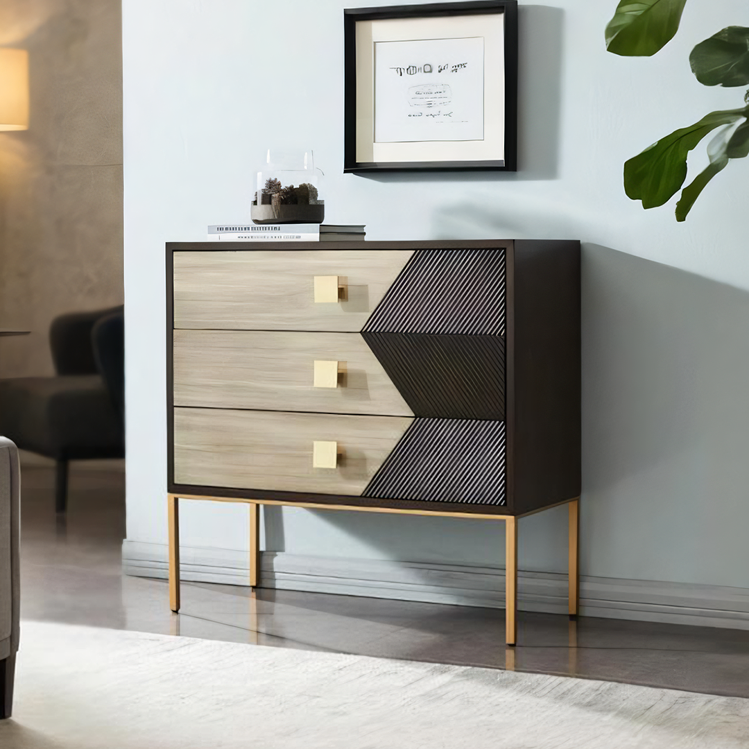 IS9123 Storage Sideboard, Oak & Gold-Weilai Concept-Weilai Concept