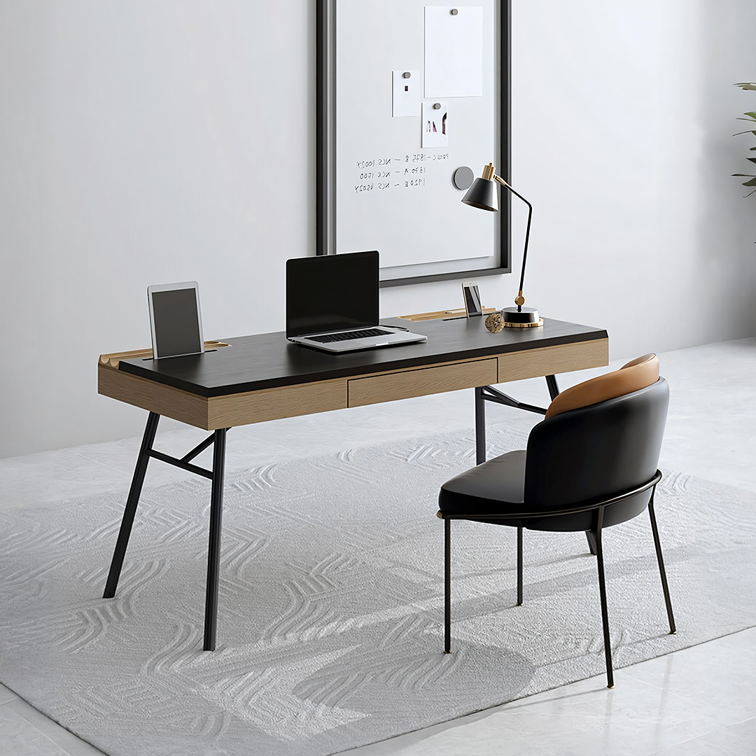 Justine Office Desk With Storage Drawers, Solid Wood-Weilai Concept-Weilai Concept