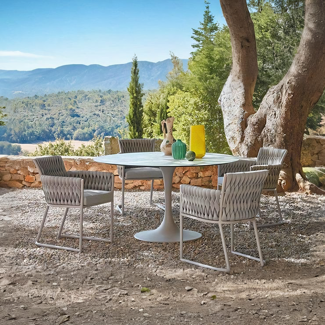 Ensemble de table à manger de jardin Macleod, 4 chaises de salle à manger, rotin 