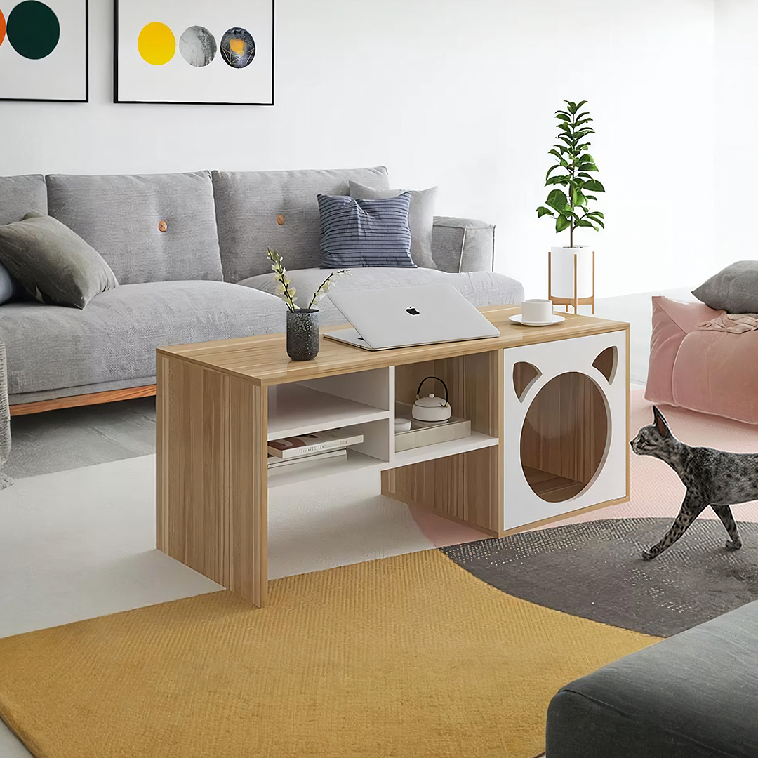 Table basse Marioni avec niche pour animaux de compagnie, bois