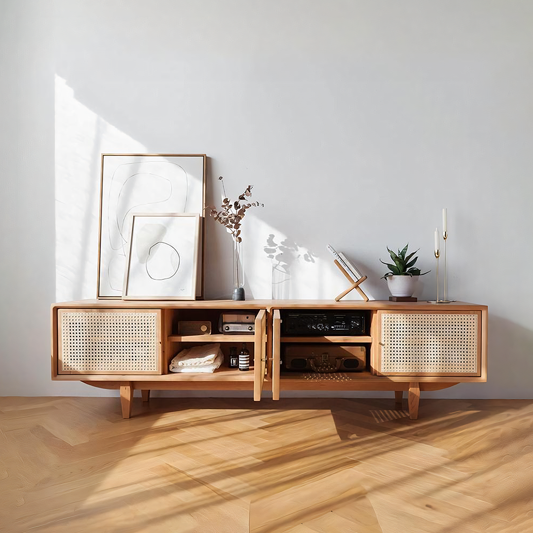 Pavia TV Stand, Rattan & Oak-Weilai Concept-Weilai Concept