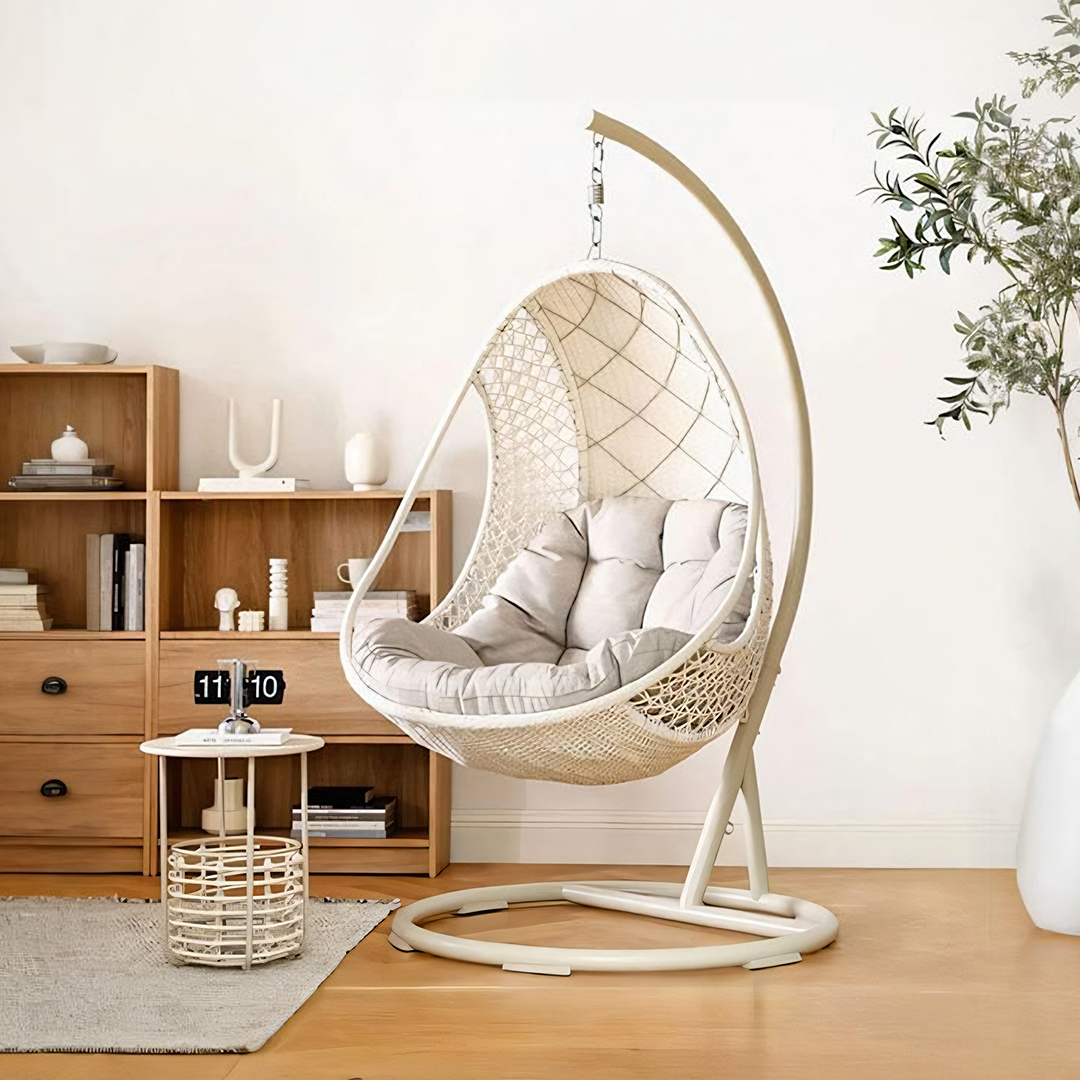 Pearl Rattan Garden Hanging Egg Chair with Stand, Garden Furniture Outdoor/Indoor-Weilai-Weilai Concept
