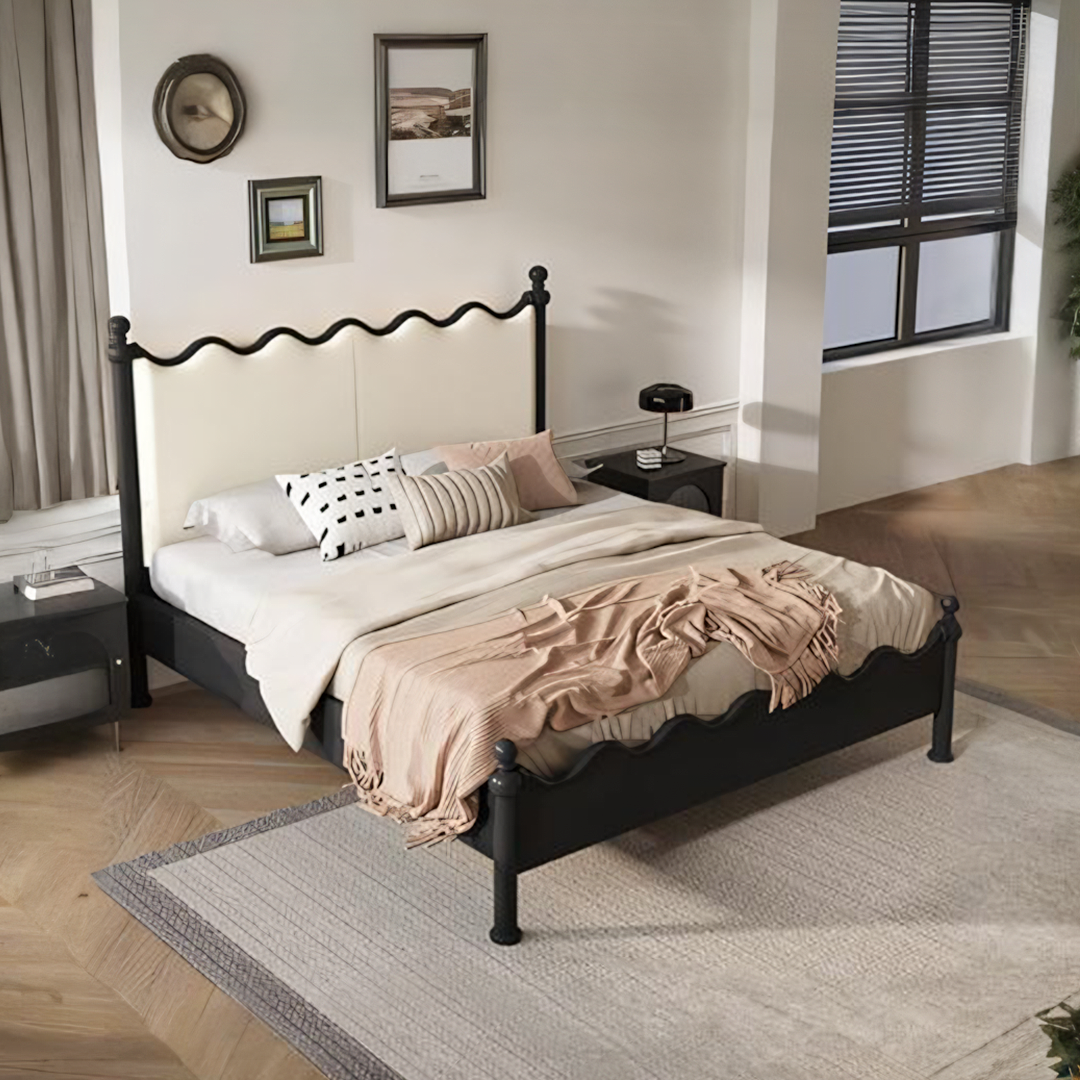 Roberta King Size / Super King Bed, Cream & Black-Weilai Concept-Weilai Concept