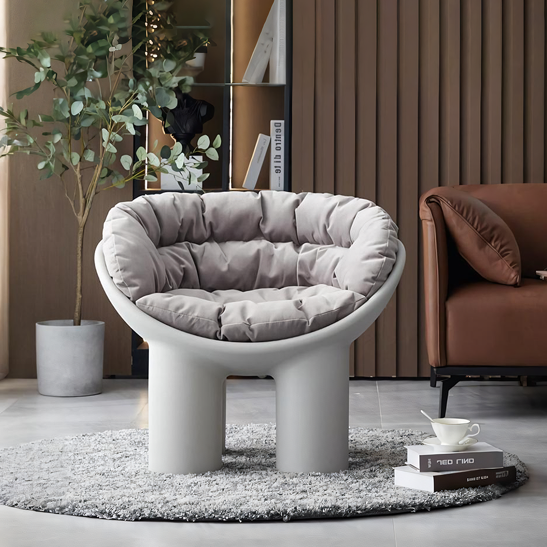 Fauteuil en fibre de verre Roly Poly avec coussin, gris