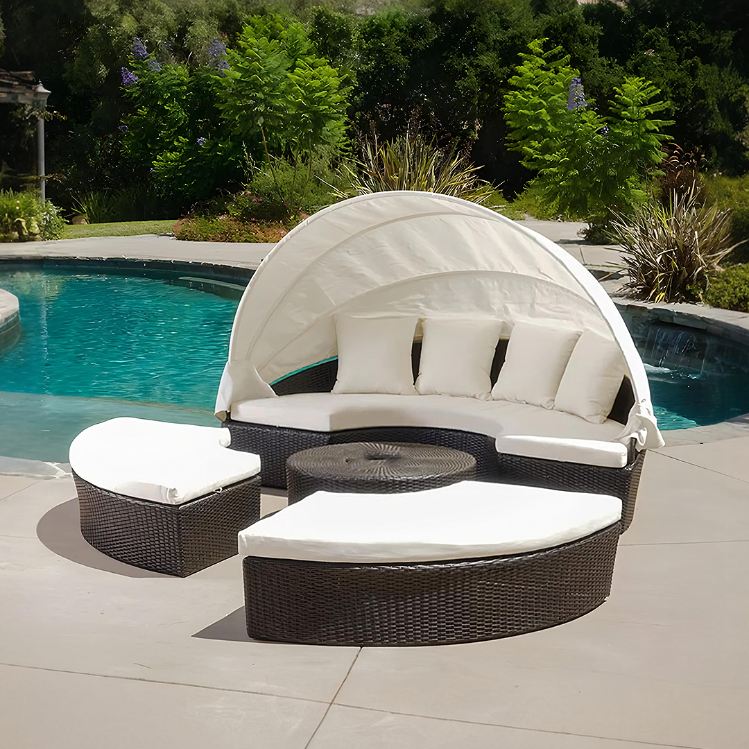 Shelly Patio Outdoor Sectional Sofa Set With Rattan Daybed Sunbed-Weilai Concept-Weilai Concept