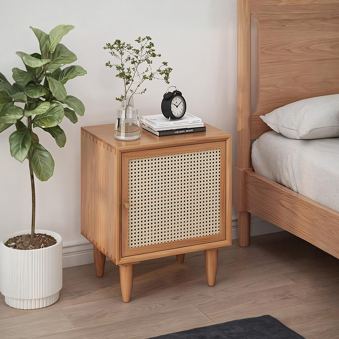 Tableau Rattan Bedside Table, Solid Wood-Weilai Concept-Weilai Concept