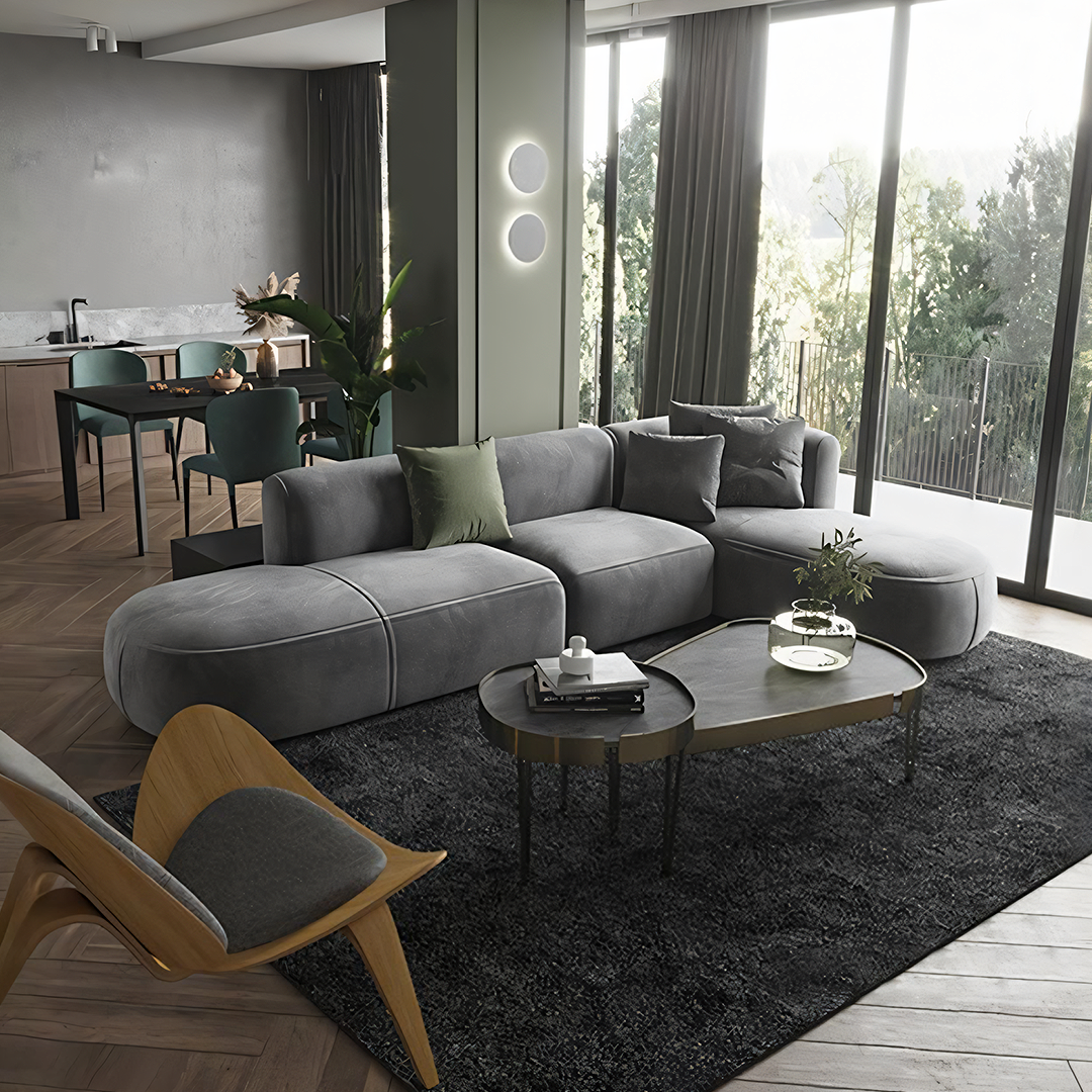 FIN Four Seater Sofa, Four Seater Corner Sofa, Grey Velvet-Weilai Concept-Weilai Concept