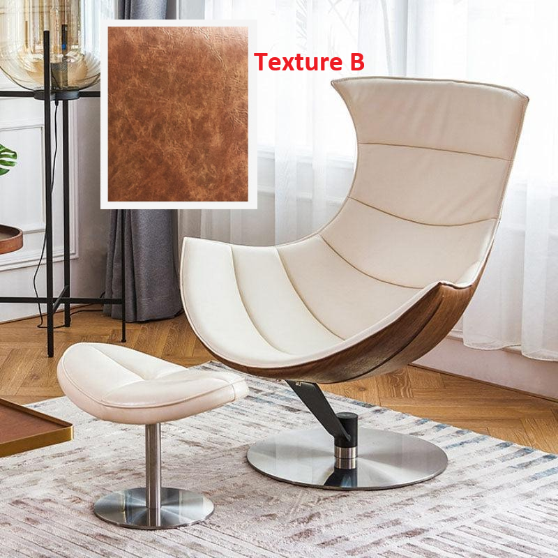 Chaise longue Lobster, avec ottoman, texture noyer, fauteuil 